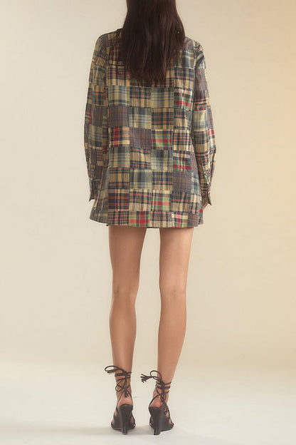 Stylish Plaid Print Buttons Shirt Dress