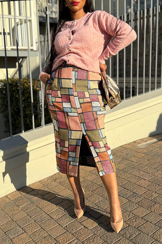 Unique Design Plaid Print Slit Skirt