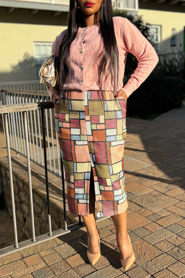 Unique Design Plaid Print Slit Skirt