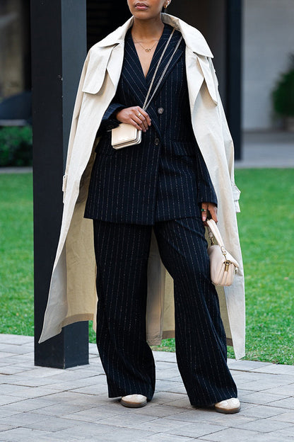 Classic Pinstripe Lapel Silhouette Blazer & Pants Set