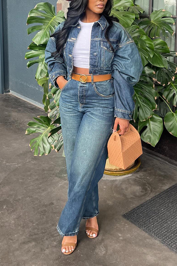 On-trend Denim Button Up Crop Jacket