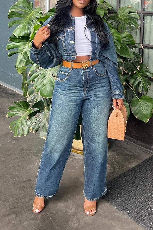 On-trend Denim Button Up Crop Jacket