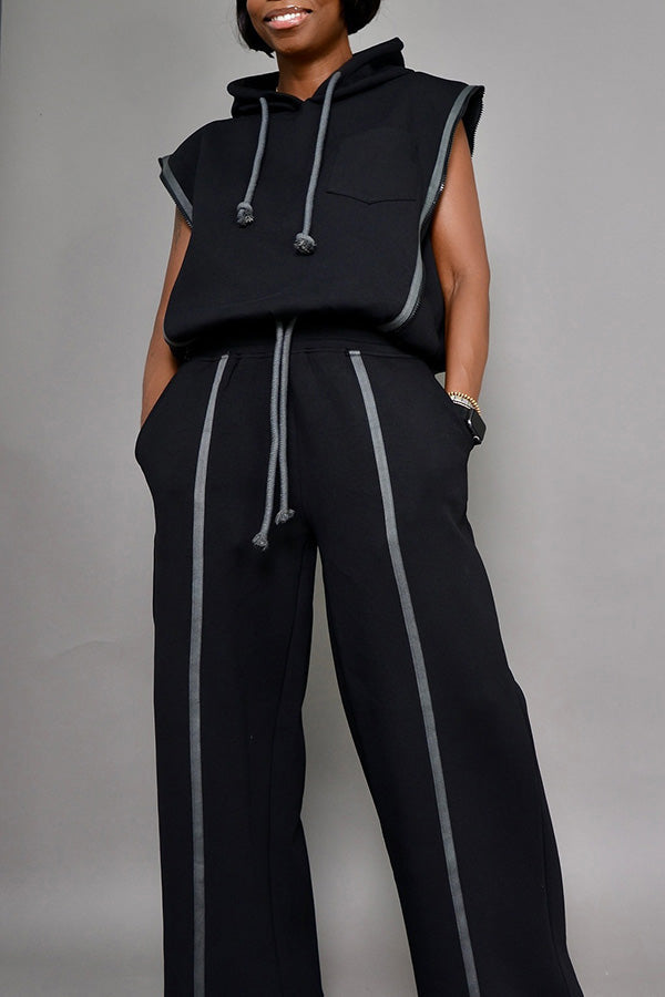 Casual Detachable Sleeves Hoodie & Wide Leg Pants Set