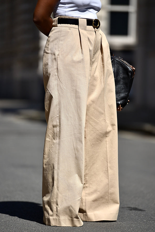 Stylish Solid Pleated Wide Leg Pants