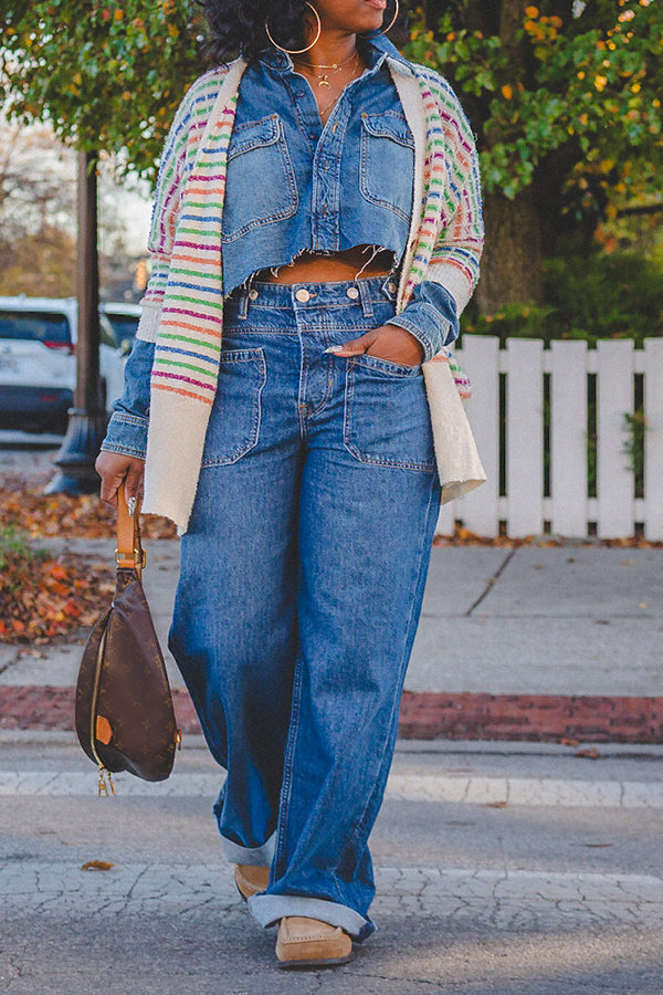 Denim Chest Flap Pocket Crop Jacket