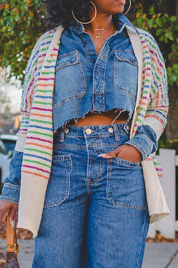 Denim Chest Flap Pocket Crop Jacket