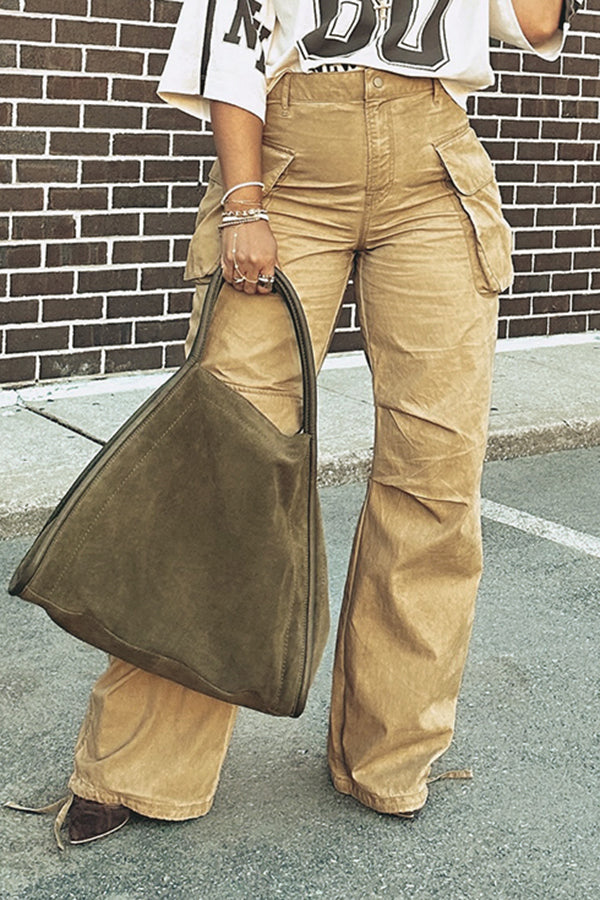 Stylish High Waist Flap Pocket Pants