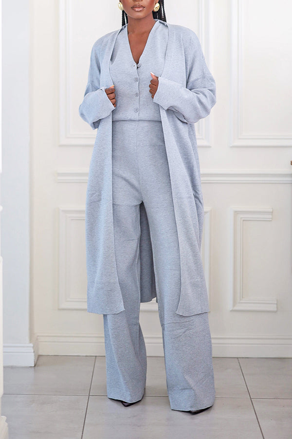 Casual Solid Knit 3 Piece Set