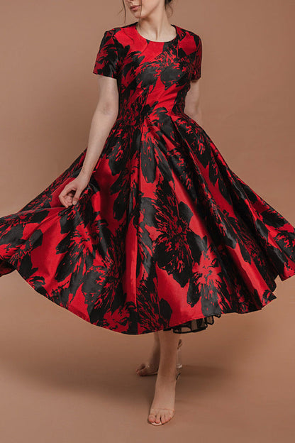 Elegant Floral Print Short Sleeve A-line Dress