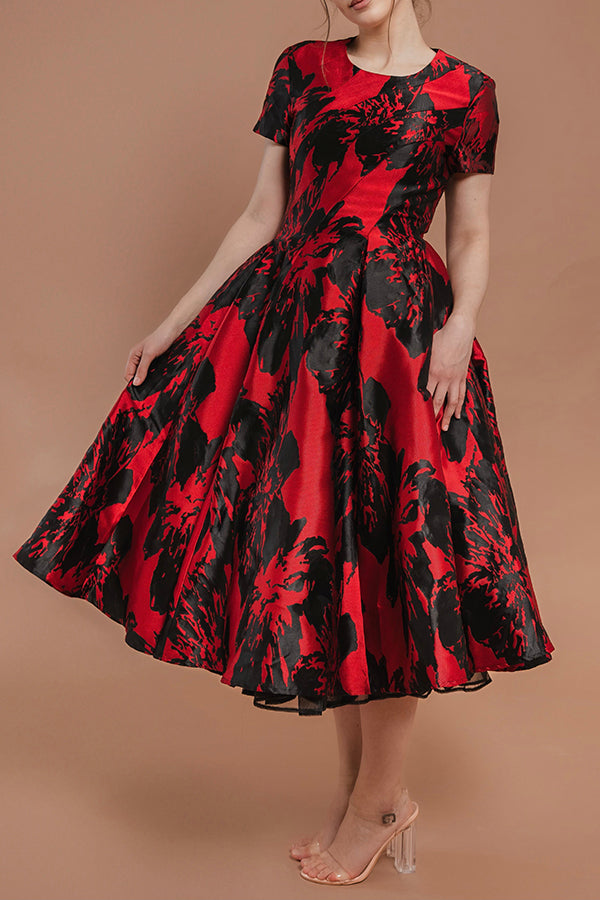 Elegant Floral Print Short Sleeve A-line Dress