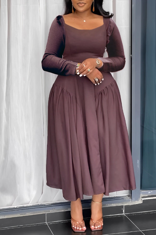 Stunning Long Sleeve Pleated Swing Dress