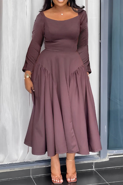 Stunning Long Sleeve Pleated Swing Dress