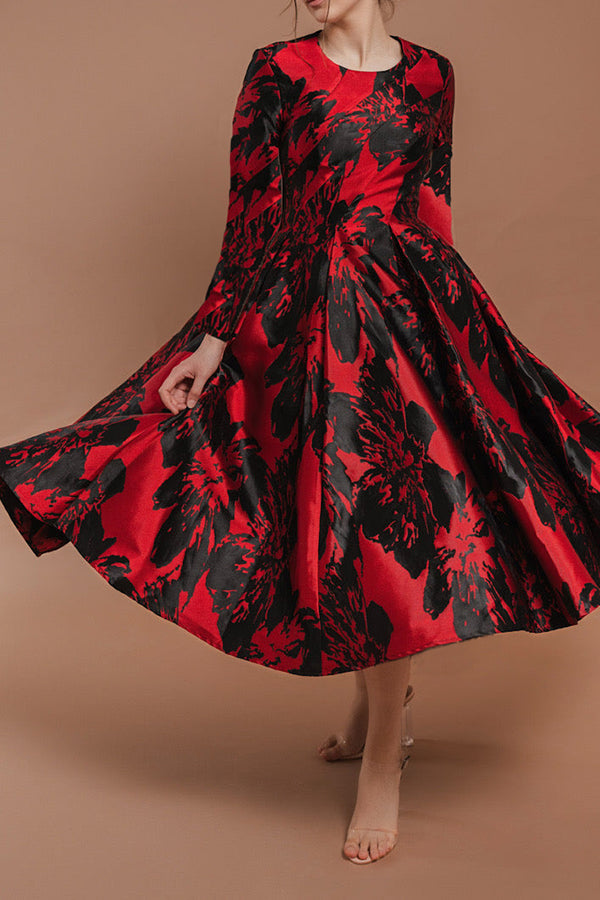 Gorgeous Floral Print Long Sleeve A-line Dress