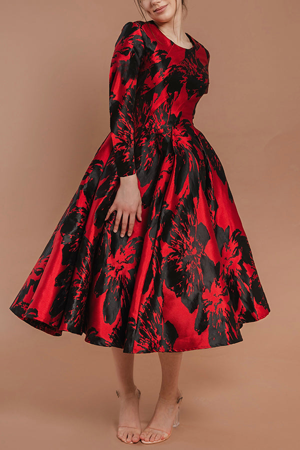 Gorgeous Floral Print Long Sleeve A-line Dress