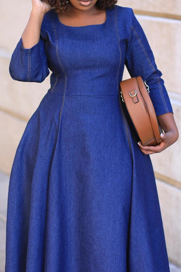 Chic 3/4 Sleeve Denim A-line Dress