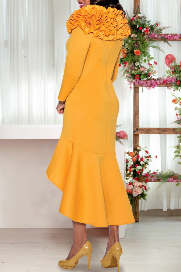 Gorgeous Frilled Long Sleeve Fishtail Dress