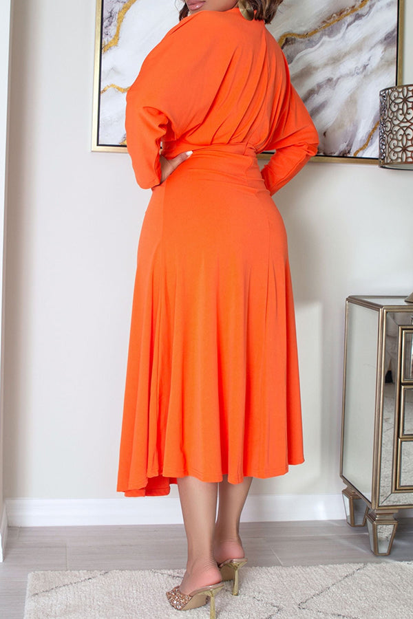 Stylish Batwing Sleeve Ruched Front A-line Dress