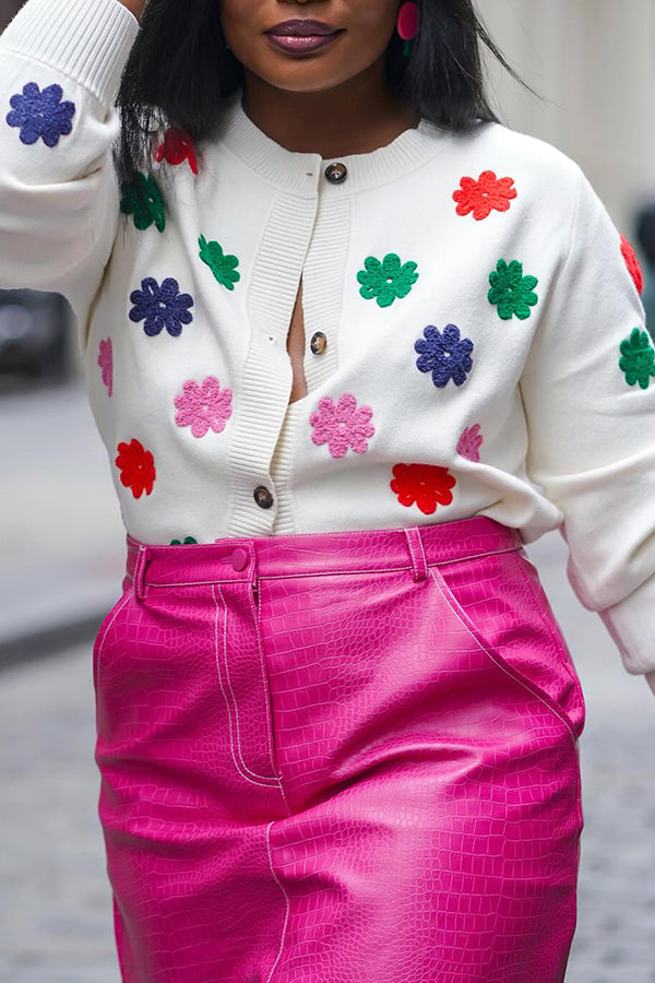 Casual Flower Patched Button Up Coat