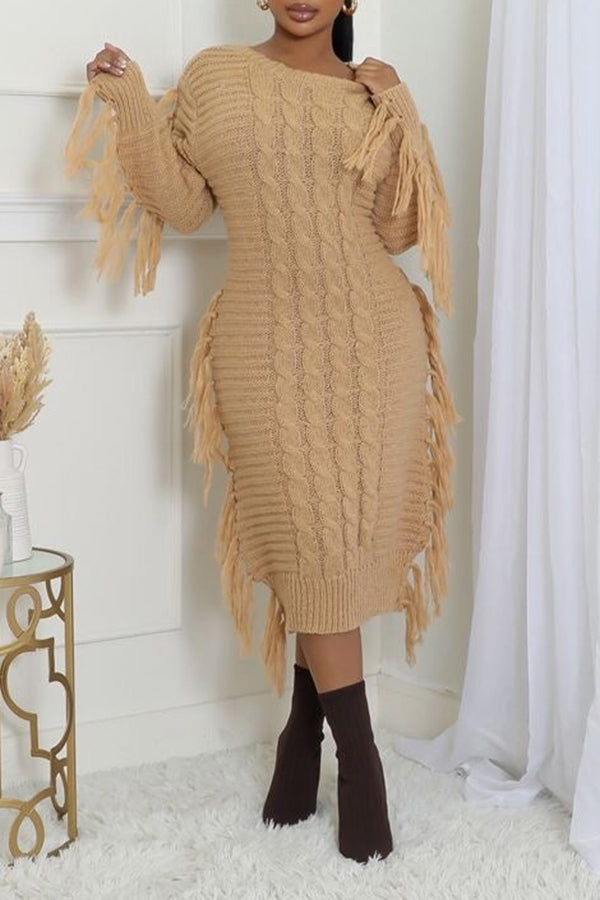 Elegant Fringe Trim Knit Dress