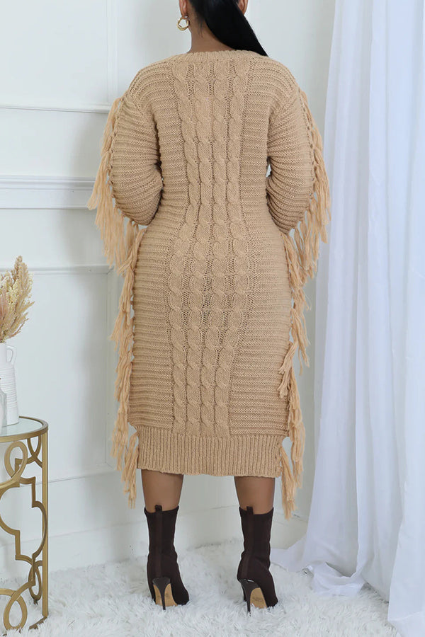 Elegant Fringe Trim Knit Dress