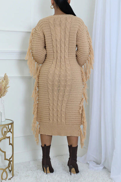 Elegant Fringe Trim Knit Dress