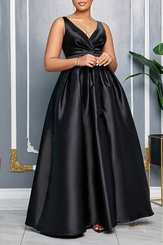 Elegant V Neck Front Slit Belted Maxi Dress