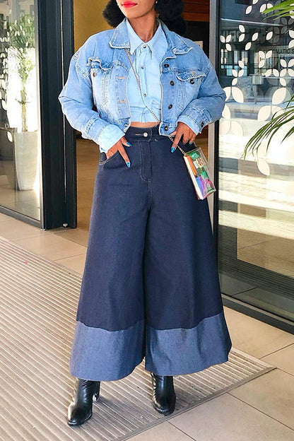 Chic Two Tone Wide Leg Jeans