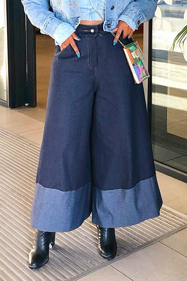 Chic Two Tone Wide Leg Jeans