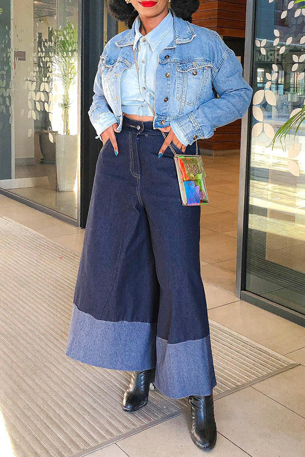 Chic Two Tone Wide Leg Jeans