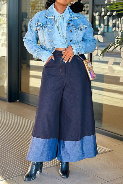 Chic Two Tone Wide Leg Jeans