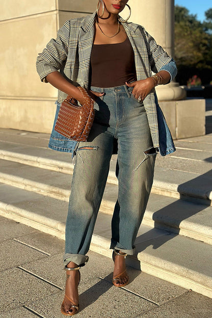 Vintage Washed Ripped Tapered Jeans