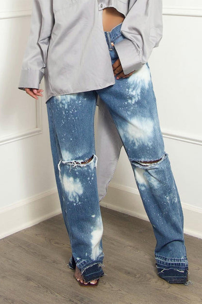 Stylish Ripped Tye Dye Bleached Jeans