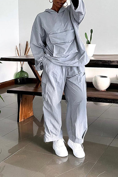 Casual Half Zip Hooded & Pants Set