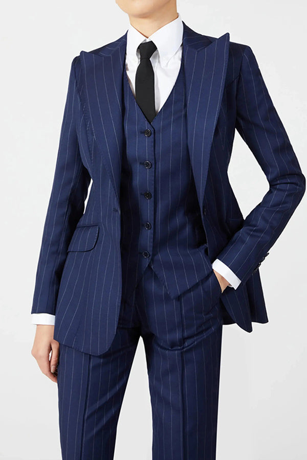 Classic Striped Pointed Lapel Blazer & Pants Set