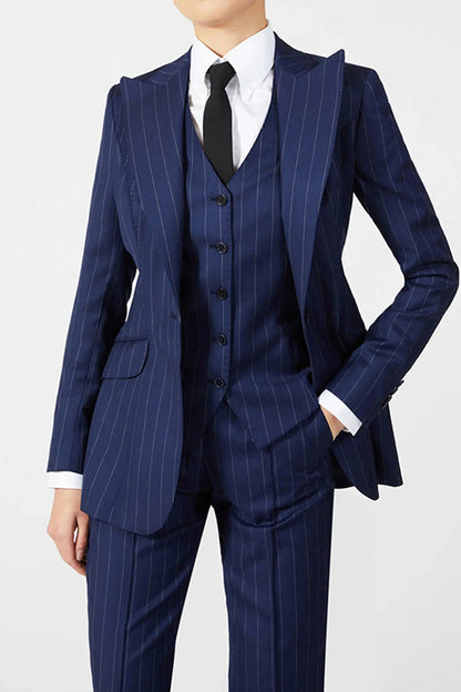 Classic Striped Pointed Lapel Blazer & Pants Set