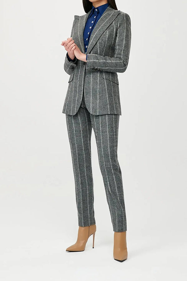 Chic Striped Pointed Lapel Blazer & Pants Set