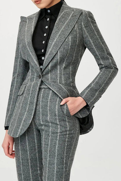 Chic Striped Pointed Lapel Blazer & Pants Set