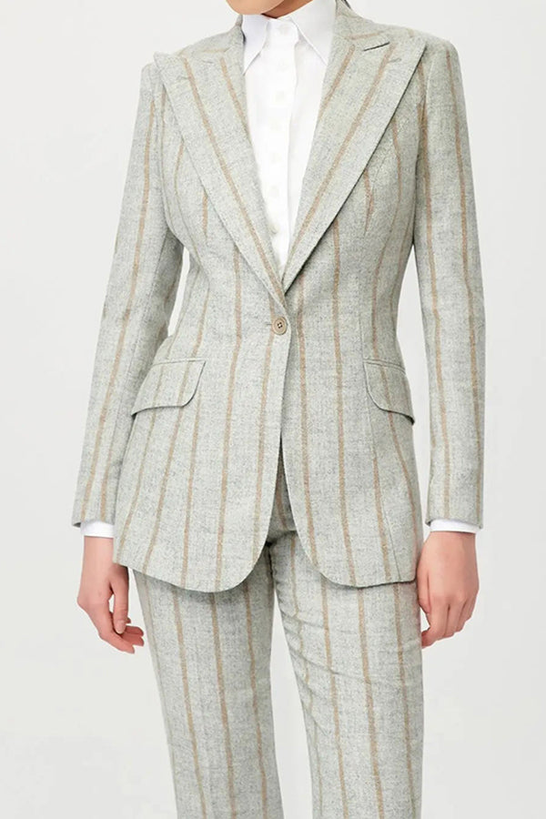 Chic Striped Pointed Lapel Blazer & Pants Set