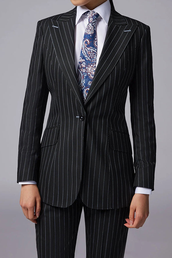 Striking Striped One Button Blazer & Pants Set