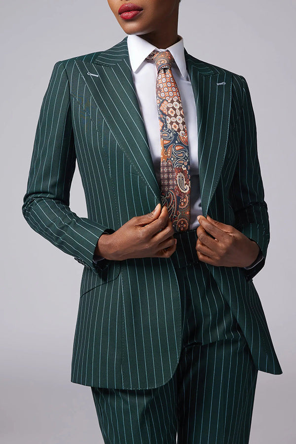 Striking Striped One Button Blazer & Pants Set