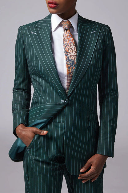 Striking Striped One Button Blazer & Pants Set