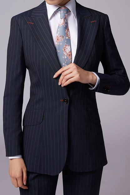 Striking Striped One Button Blazer & Pants Set