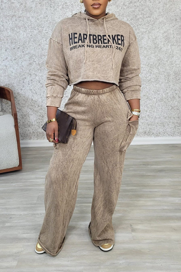 Casual Letter Graphic Hoodie & Pants Set