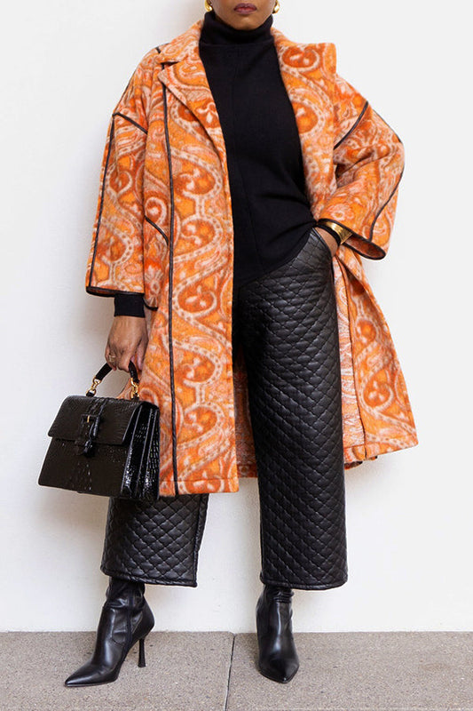 Stylish Lapel Neck Graphic Print Coat