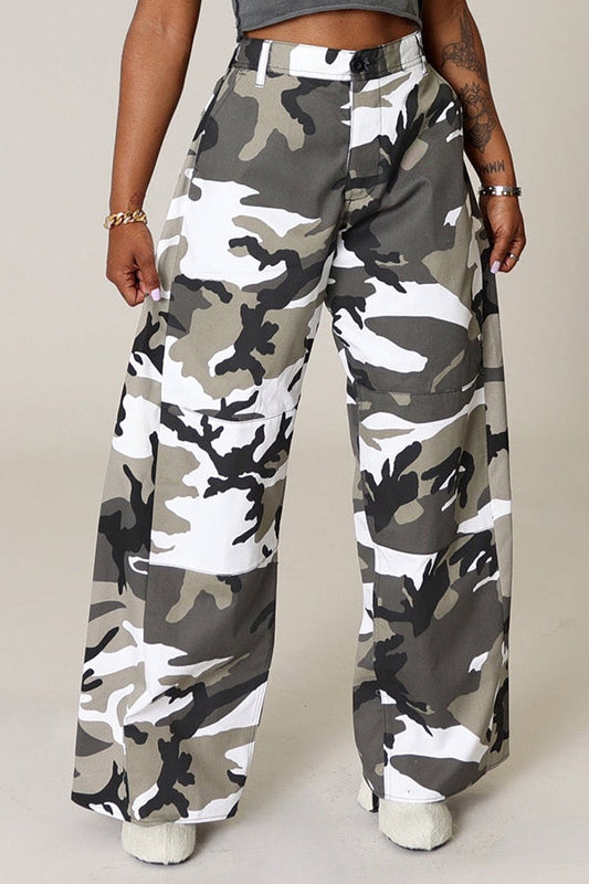 Stylish Camo Print Wide Leg Pants