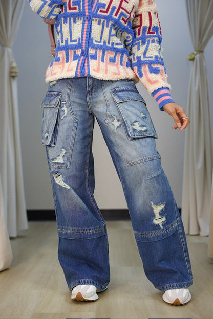 Fashion Utility Lommer Ripped Cargo Jeans