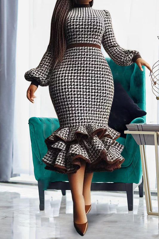 Elegant Houndstooth Bodycon-kjole i lag