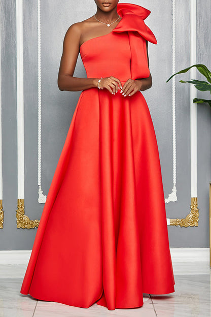 Elegant One Shoulder Bow Tie Slit Evening Gown