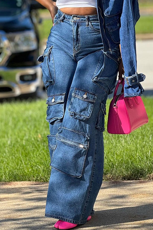 Modische Jeans mit hoher Taille und Taschen