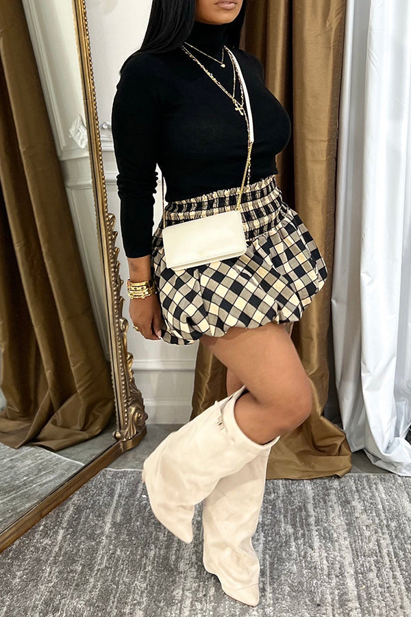 Chic Plaid Bubble Short Skirt